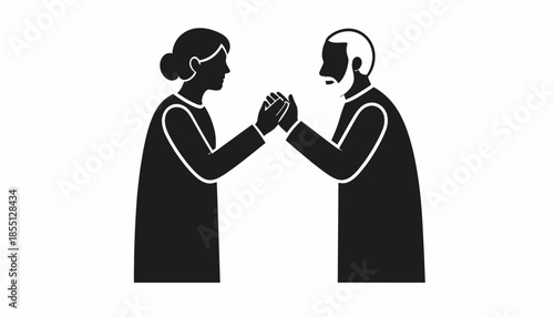 Elderly couple holding hands, vector illustration for senior care concept.