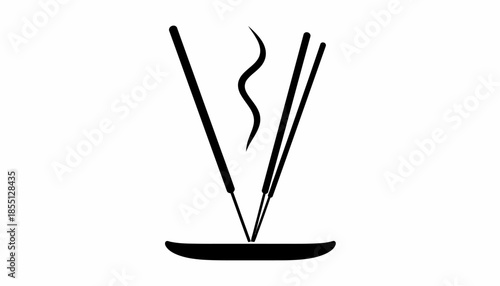 Minimalist vector illustration of incense sticks burning on a plate.