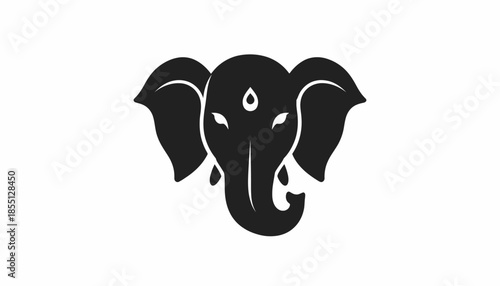 Stylized vector illustration of the Hindu god Ganesha in black and white.