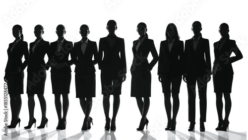 Silhouettes of businesswomen standing in a row