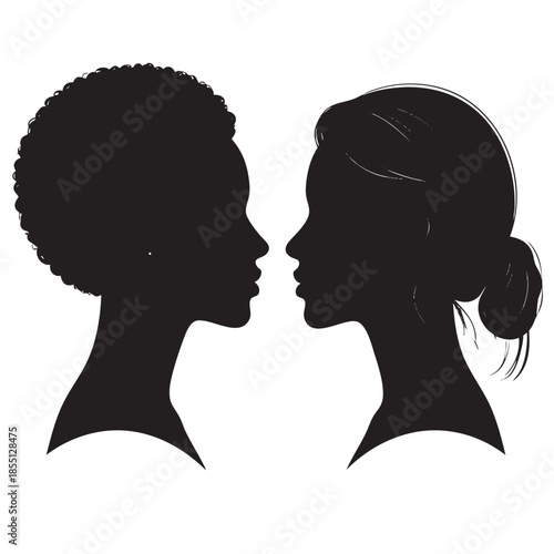 Black silhouettes of two women facing each other in profile