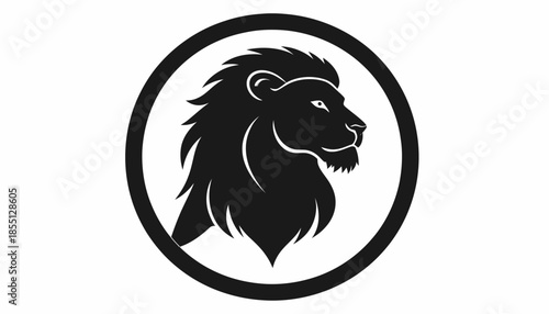 Lion head silhouette in a circle, a symbol of strength and courage.