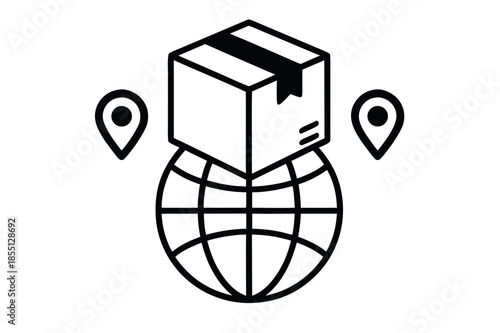 Global Shipping and Logistics Line Icon with Package