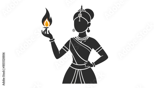 Silhouette of a woman holding a diya, representing Indian culture and traditions.