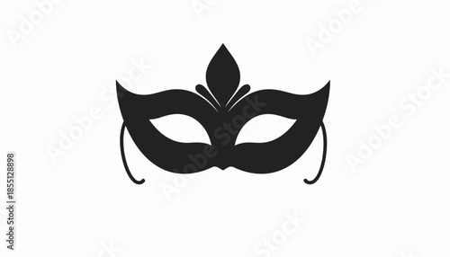 Black masquerade mask with elegant design on white background.