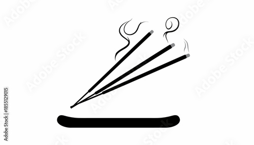 Illustration of burning incense sticks with smoke on a white background.