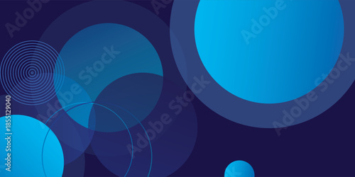 Abstract blue and dark blue circles and rings overlapping with gradient effects for modern digital design background