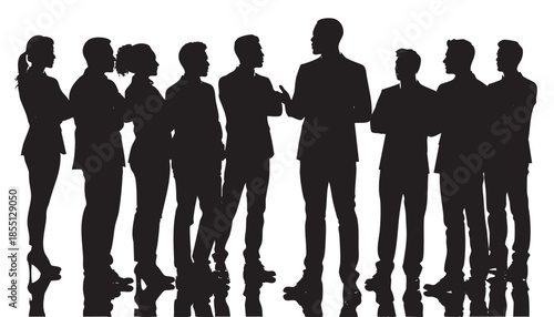 Silhouette of a group of business people standing in a line