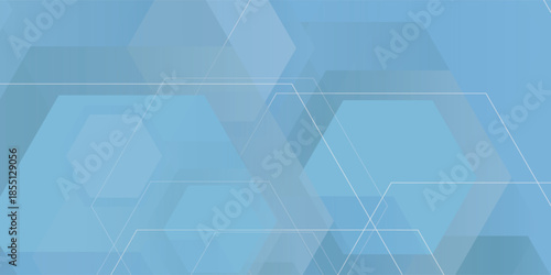 Abstract blue geometric background with overlapping transparent hexagons for modern technology and business presentations