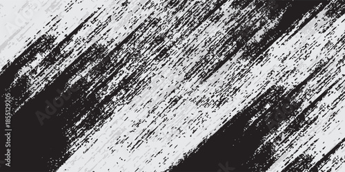 Abstract grunge texture with black and white diagonal brush strokes for artistic design background
