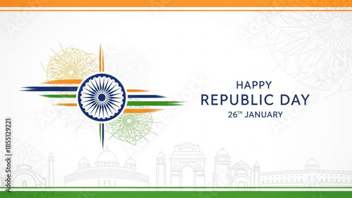 Indian republic day celebration with ashoka chakra symbol and tricolor background