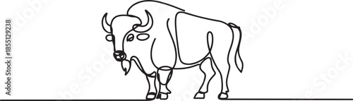 One single line drawing of elegance buffalo for conservation national park logo identity. Big strong bull mascot concept for rodeo show. one line Icon drawing