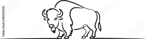 One single line drawing of elegance buffalo for conservation national park logo identity. Big strong bull mascot concept for rodeo show. one line Icon drawing
