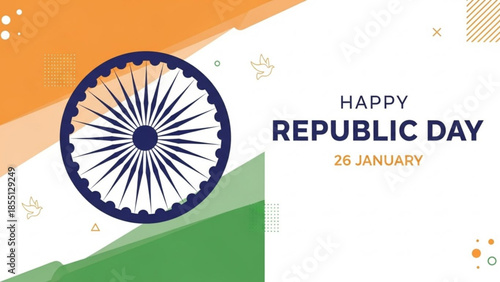 Indian republic day celebration with ashoka chakra on tricolor background