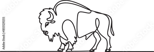 One single line drawing of elegance buffalo for conservation national park logo identity. Big strong bull mascot concept for rodeo show. one line Icon drawing