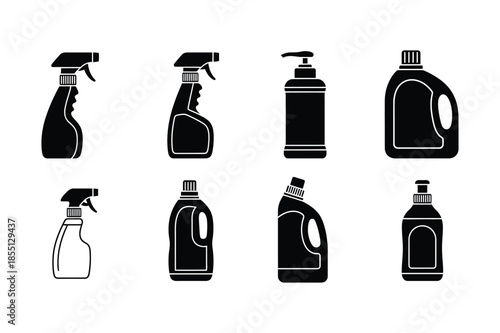 Packaging and Chemical Liquid Product Bottle Silhouette Icon Set