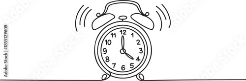 Single continuous line drawing of ringing alarm clock to wake children up. Back to school minimalist style. Time keeper concept. one line Icon drawing
