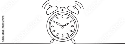Single continuous line drawing of ringing alarm clock to wake children up. Back to school minimalist style. Time keeper concept. one line Icon drawing