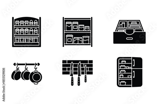 Kitchen Organization Storage and Pantry Management Icon Set
