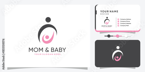 Mom and baby logo with creative unique style Premium Vector