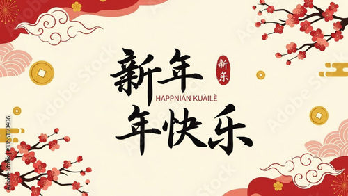 Celebration of New Year: Celebrating the arrival of the New Year, festive elements adorn the scene with floral accents and traditional motifs that symbolize prosperity and good fortune.