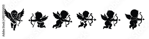 A set of cupid baby silhouette icon. Valentines Day vector isolated on transparent background.