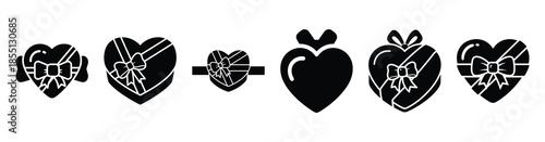 A set of heart candy gift silhouette icon. Valentines Day vector isolated on transparent background.
