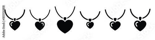 A set of heart necklace silhouette icon. Valentines Day vector isolated on transparent background.