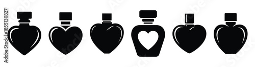 A set of heart perfume silhouette icon. Valentines Day vector isolated on transparent background.