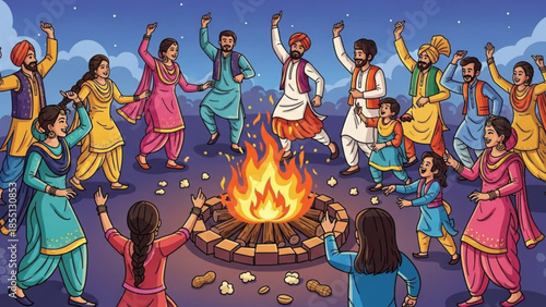 Festival of Joy: A vibrant depiction of a cultural celebration, with people dancing joyously around a crackling bonfire, embracing the spirit of community and tradition.