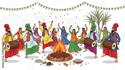Vibrant Festival of Celebration: A colorful depiction of a cultural gathering. People dance around a bonfire during a vibrant festival celebration. This image depicts joy, tradition.