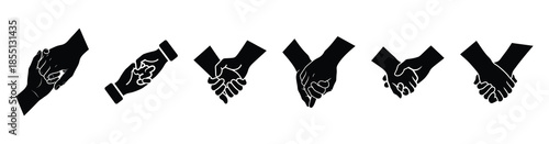 A set of romantic love handhold silhouette icon. Valentines Day vector isolated on transparent background.