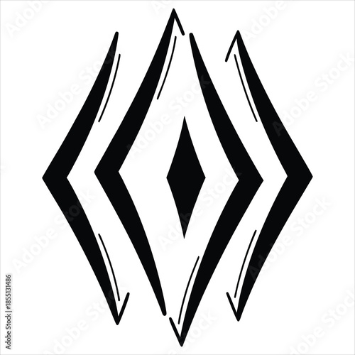 A minimalistic abstract design featuring a series of black interlocking diamond shapes.