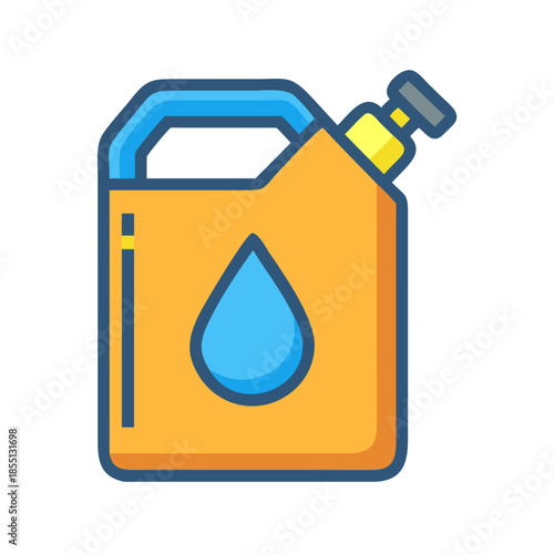 A stylized fuel can illustration against a black backdrop