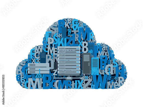 Cloud computing concept - Servers and data storage, a digital cloud made of letters