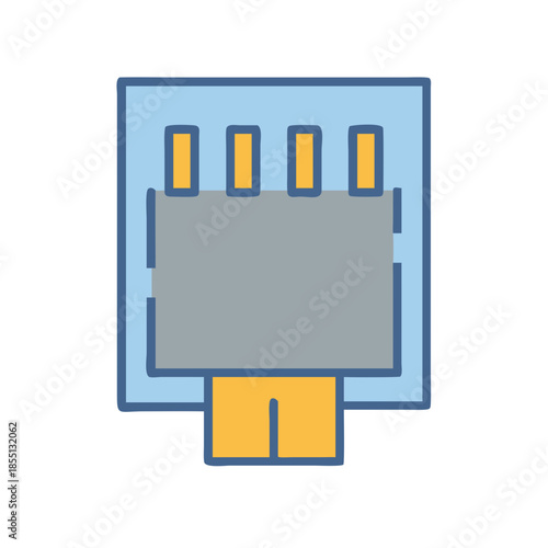 Colorful flat icon illustration of an Ethernet port cable