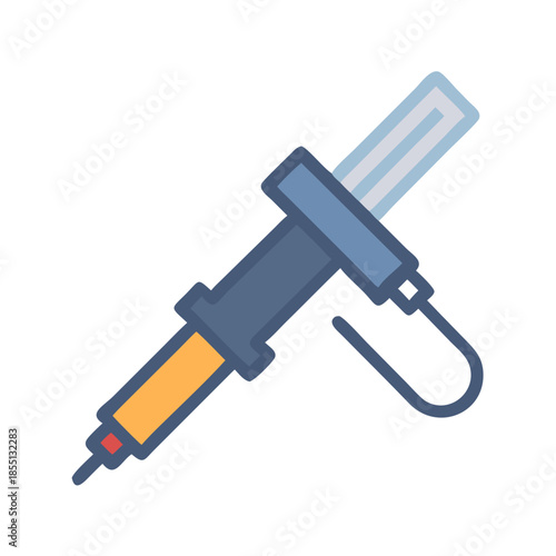 Stylized illustration of a caulking gun in blue and orange