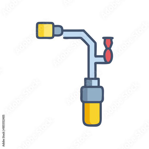 Stylized garden sprayer with yellow and blue color scheme