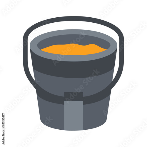 Gray bucket filled with orange material on black background