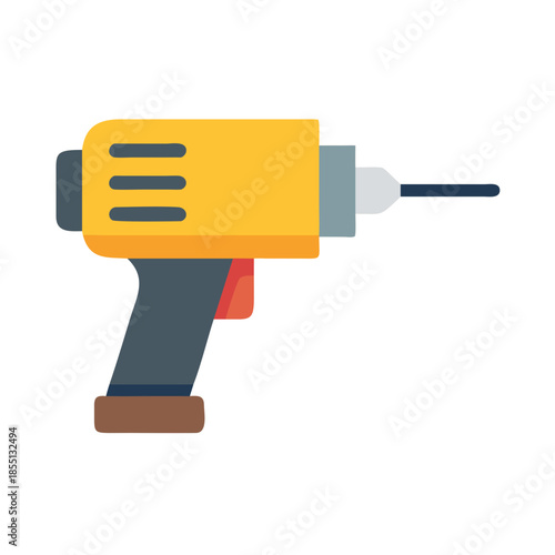 Isolated yellow and blue power drill on black backdrop