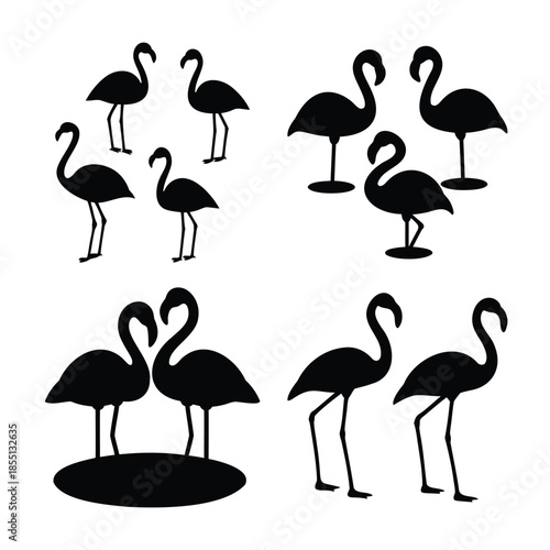 Elegant black flamingo bird silhouettes collection for tropical design and decor