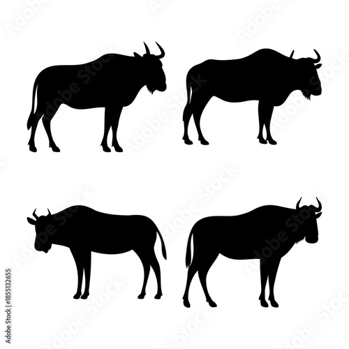 Εκτύπωση καμβά A set of four standing wildebeest silhouettes, perfect for wildlife themed desig