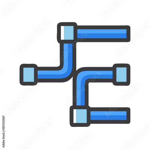 Abstract Blue Pipe Network on Black Background Flat Graphic