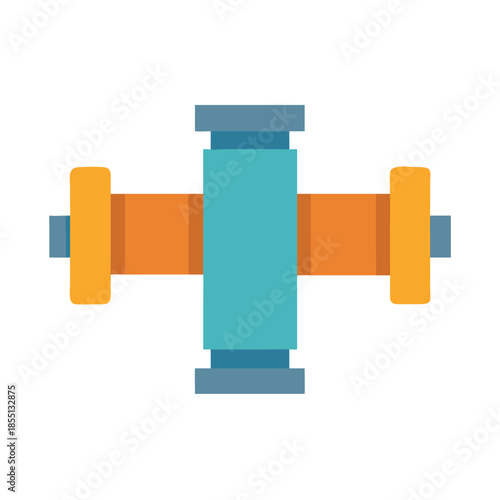 Cross shaped pipe fitting in flat design on black