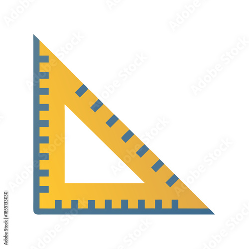 Isolated yellow right triangle ruler on a black background