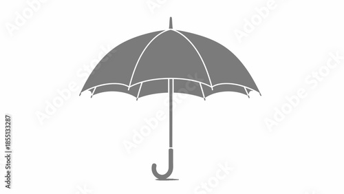 Gray Umbrella with White Trim and Handle.