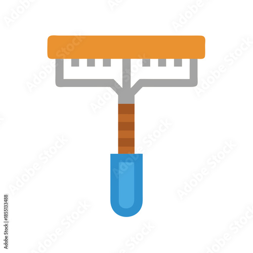 Rake icon with orange and blue on black background