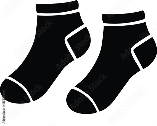 Pair of black ankle socks isolated on white background, Minimal Black Socks Silhouette
