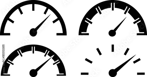 Set of Black Speedometer and Gauge Icons Vector