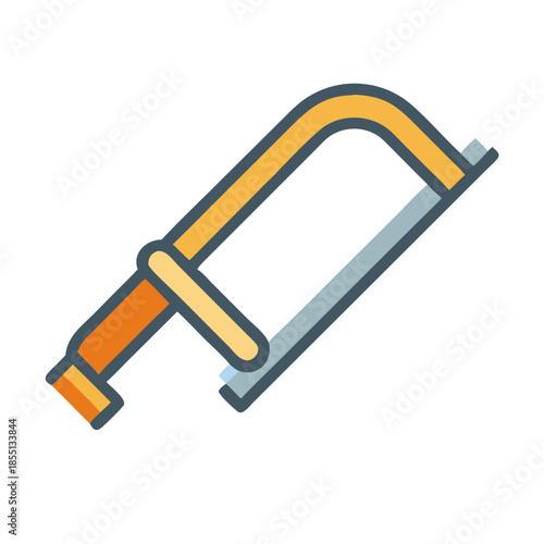 Illustration of a yellow and grey hand saw tool
